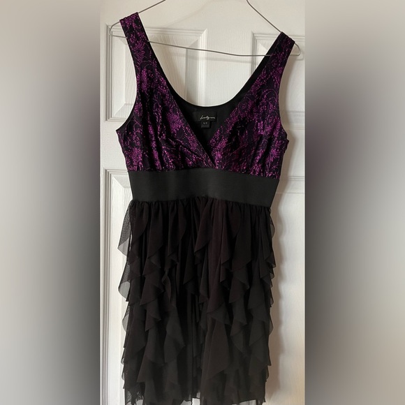 Twenty-One Black Lace Purple Top Homecoming Dress Black Ruffle Skirt - Picture 1 of 2